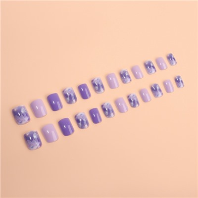 Накладные ногти «Сирень», 24 шт., с клеевыми пластинами, форма мягкий квадрат, сиреневые