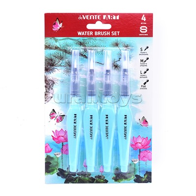 Набор кистей " Water Brush" 4 шт, с резервуаром для воды, нейлон, размер S/M/L/плоская 4 мм, в картонном блистере