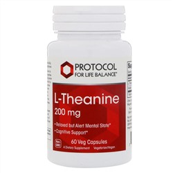 Protocol for Life Balance, L-теанин, 200 мг, 60 вегетарианских капсул