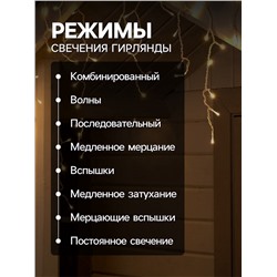 УЦЕНКА Гирлянда «Бахрома» 4×0.6 м, IP44, белая нить, 180 LED, свечение тёплое белое, 8 режимов, 220 В