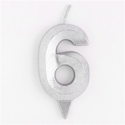 Свеча для торта "Грань" серебряная - цифра "6" 7,8 см