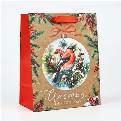 Пакет подарочный новогодний крафтовый «Счастья в Новом году», MS 18×23×10 см