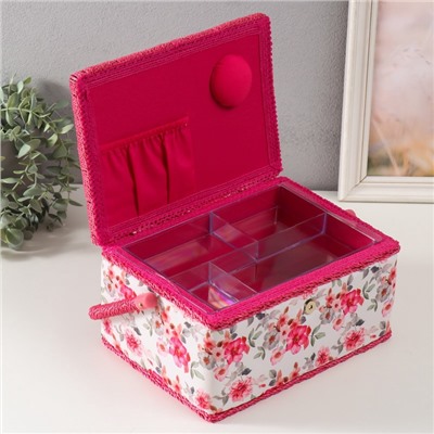 Шкатулка для рукоделия и шитья «Розовые цветы», хранение ниток, иголок, мелочи, 19×26×14.5 см
