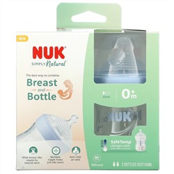 NUK,  Simply Natural Bottles, 0+ Months, Slow, Blue, 2 Bottles, 5 oz (150 ml) Each