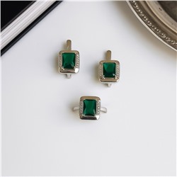 Комплект ювелирной бижутерии коллекция "Дубай" серьги и кольцо 17 р, покрытие посеребрение, вставка: фианиты и цирконы, цвет: зеленый и прозрачный, арт.007.144-17