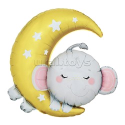 Шар (36''/91 см) Фигура, Полумесяц со слоненком, 1 шт. в уп.