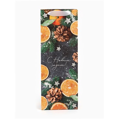Пакет подарочный под бутылку новогодний «С Новым годом», 13×35×10 см