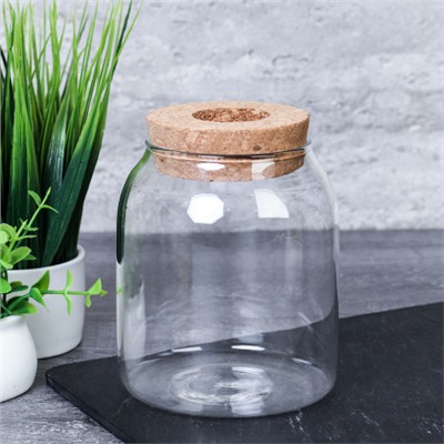 Ваза кашпо для цветов 550 мл бамбуковая крышка / HY-4022 /уп 120/