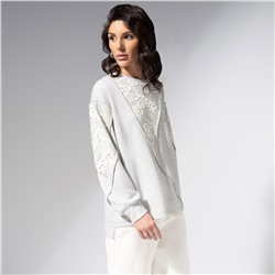 Свитшот комбинированный с кружевом, Границы нежности (серый)