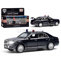 Машина металл Аурус Сенат 13,5 см (свет-звук, черный) инерц, в коробке