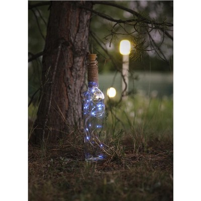 Гирлянда «Нить» 1 м роса с пробкой, IP44, серебристая нить, 10 LED, фиксинг, солнечная батарея, свечение белое