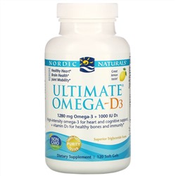 Nordic Naturals, Ultimate Омега-D3, со вкусом лимона, 1000 мг, 120 капсул
