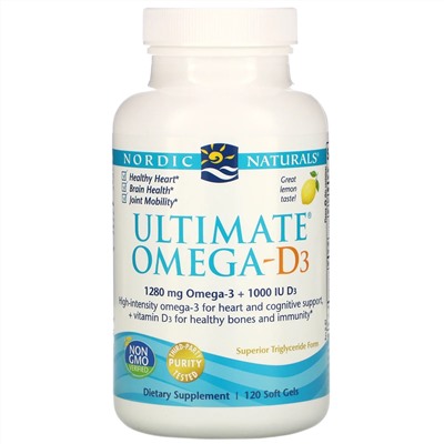 Nordic Naturals, Ultimate Омега-D3, со вкусом лимона, 1000 мг, 120 капсул