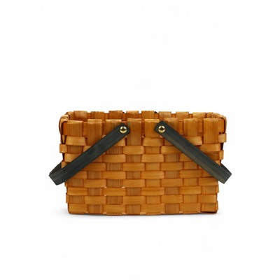 Корзина плетёная для хранения, 28×23×16 см, ручка h=15 см, деревянная, коричневая, Greengo