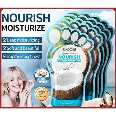 SADOER Пилинг носочки, маска для ног отшелушивающая с экстрактом кокоса Soften Exfoliation