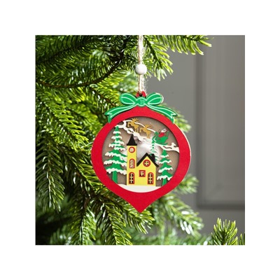 Ёлочная игрушка «Новогодний шар», 10×10×1 см, 3 LED, от батареек, свечение тёплое белое