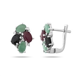 Серьги, изумруд берилл , рубин корунд , сапфир корунд, Пафос