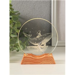 Световая фигурка стекло «Диск. Голограмма: Девочка и кит», 5×LED, d=10 см, USB, 10×4×11.4 см