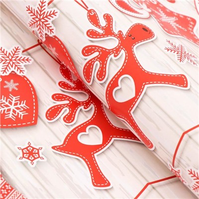 Бумага упаковочная новогодняя глянцевая «Рождественская гирлянда», 70×100 см, 1 лист