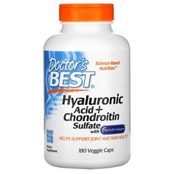 Doctor's Best, гиалуроновая кислота и сульфат хондроитина, 180 вегетарианских капсул