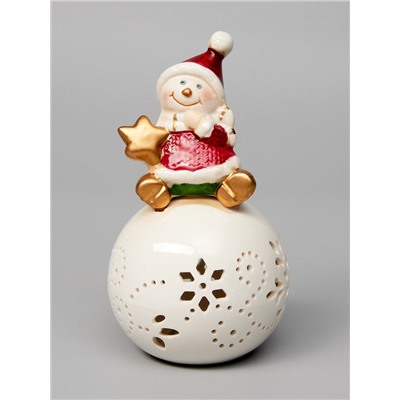 Светодиодная фигура «Снеговик на шаре», 13.2×8.8×8.8 см, 1 LED, керамика, от батареек LR44×3, тёплый белый свет