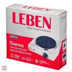 LEBEN Плитка электрическая одноконфорочная 1000Вт нагр. эл. диск d15,5см
