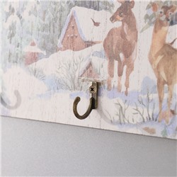 Настенные крючки декоративные «Олени у заснеженного домика», дерево, 23×15 см