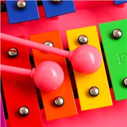 Металлофон музыкальный инструмент Music Life, 25 тонов, футляр, 2 палочки, розовый