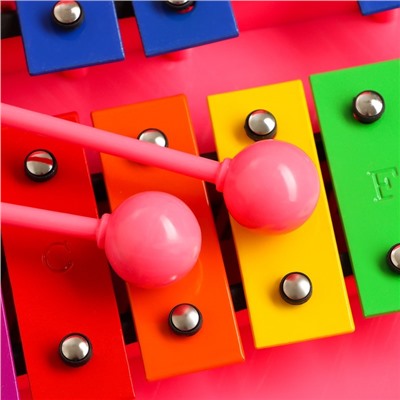 Металлофон музыкальный инструмент Music Life, 25 тонов, футляр, 2 палочки, розовый