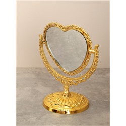 Зеркало настольное ажурное двустороннее 16,5 см сердце / YDW-05 /уп 72/золото