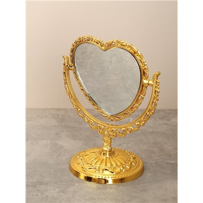Зеркало настольное ажурное двустороннее 16,5 см сердце / YDW-05 /уп 72/золото