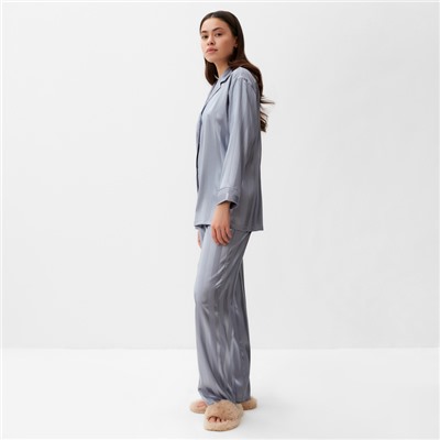 Пижама женская (рубашка, брюки) KAFTAN «Полоска», серо-голубая, размер 48-50