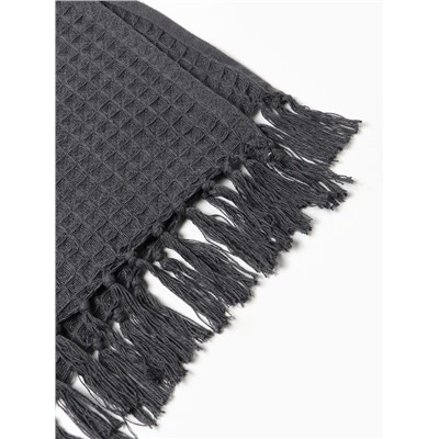 Плед с кисточками вафельный «Этель», 130×160 см, серый, вафля 350 г