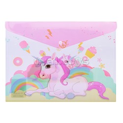 Папка канцелярская UNICORN, 26 х 36 см, на кнопке, пластиковая, плотность 180 мкм, 4 дизайна в ассортименте