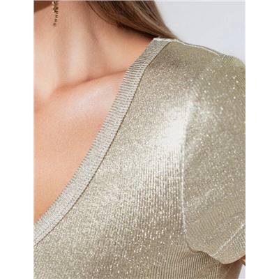 Футболка облегающая из хлопка в рубчик с V вырезом и матовым покрытием металлик