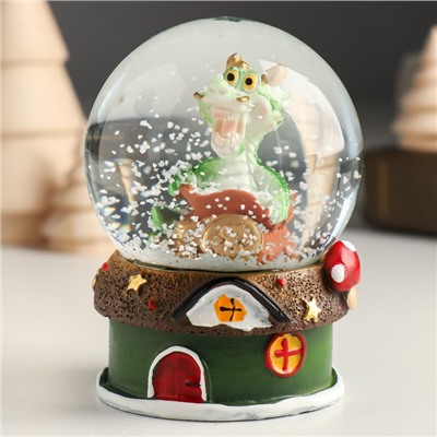 Снежный шар новогодний стеклянный «Китайский зелёный дракон на домике к богатству», 6.5×6.5×8.8 см