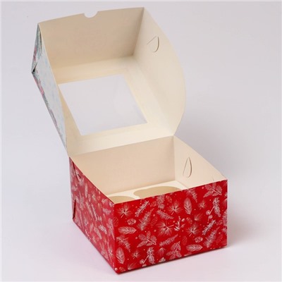 Коробка для 4 капкейков с окном «С Новым годом», 16×16×10 см, упаковка