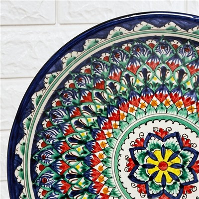 Ляган узбекский Риштанская Керамика «Узоры», d=33 см, глубокий, синий