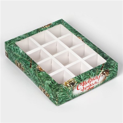 Коробка под 12 конфет новогодняя «Шишки», 19×15×3.5 см