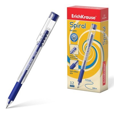 Ручка гелевая Spiral 0.5 мм синяя, с грипом 48177 ErichKrause