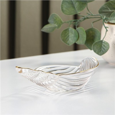 Блюдо сервировочное Magistro «Ракушка», 20×11 см, с золотой отводкой, стекло, прозрачное