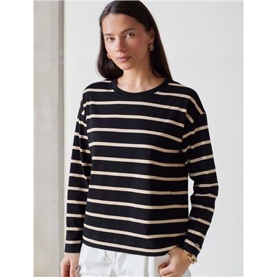 Лонгслив в полоску из премиального хлопка с эластаном