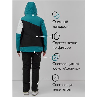 Горнолыжный костюм женский зимний зеленого цвета 07081Z