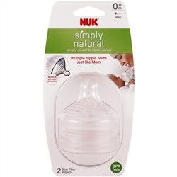 NUK, Simply Natural, соска с маленьким потоком, с 0 месяцев, 2 шт.