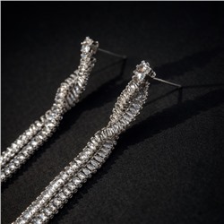 Серьги бижутерия висячие вечерние с камнями, цвет: серебристый и прозрачный, арт.012.073