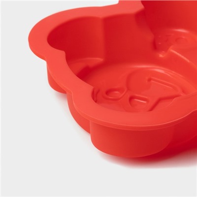 Форма для выпечки Доляна «Мишка», силикон, 17.5×15×3 см, красный