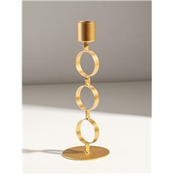 Подсвечник на 1 свечу «Три кольца», d=2.5 см, металл под золото, 7.5×7.5×21 см
