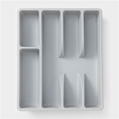 Лоток для столовых приборов, 5 отделений, 25.5×30.7×4.6 см, пластик, серый