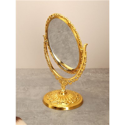 Зеркало настольное ажурное двустороннее 20 см овал / YDW-01 /уп 72/золото