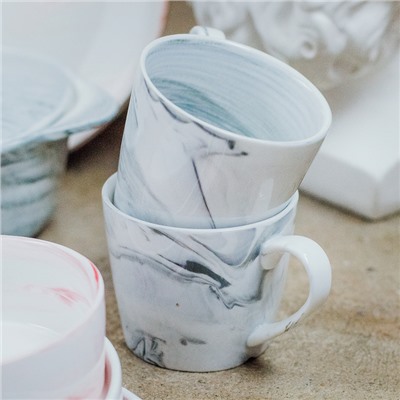 Набор кружек на металлической подставке «Мрамор», 6 предметов: 390 мл, керамика, серый